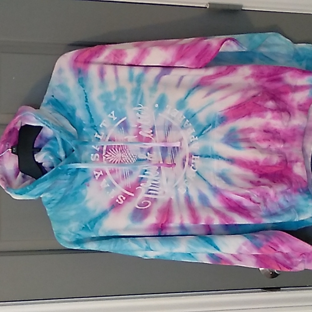 Destinations USA tie dye hoodie pink blue and white